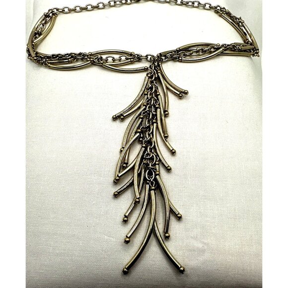 Boho Chic Fringe Y-Drop Necklace Silver Tone Cascading Coastal Cowgirl Tribal - Picture 3 of 6